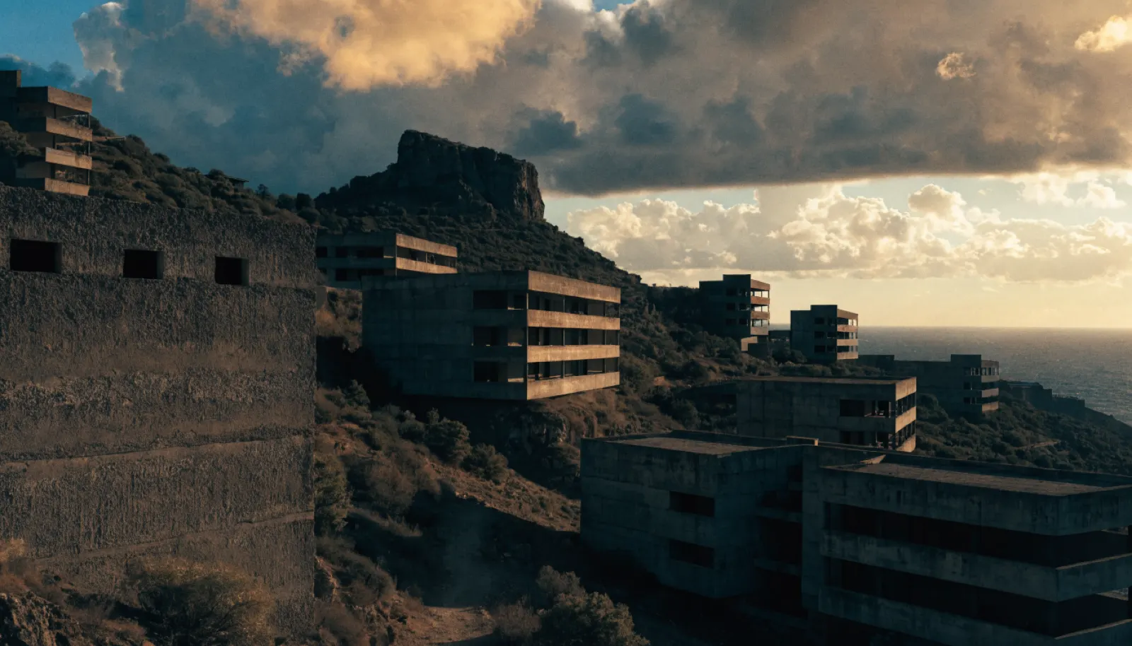 Sanatorio brutalista abandonado en la costa de Abades, la ciudad que nunca fue
