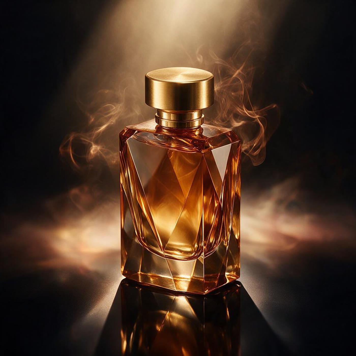 Frasco de perfume con haz de luz