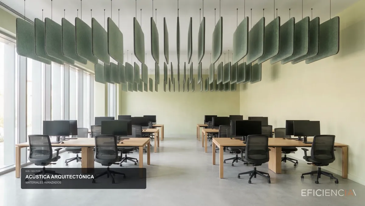Office room with suspended acoustic panels generated with AI