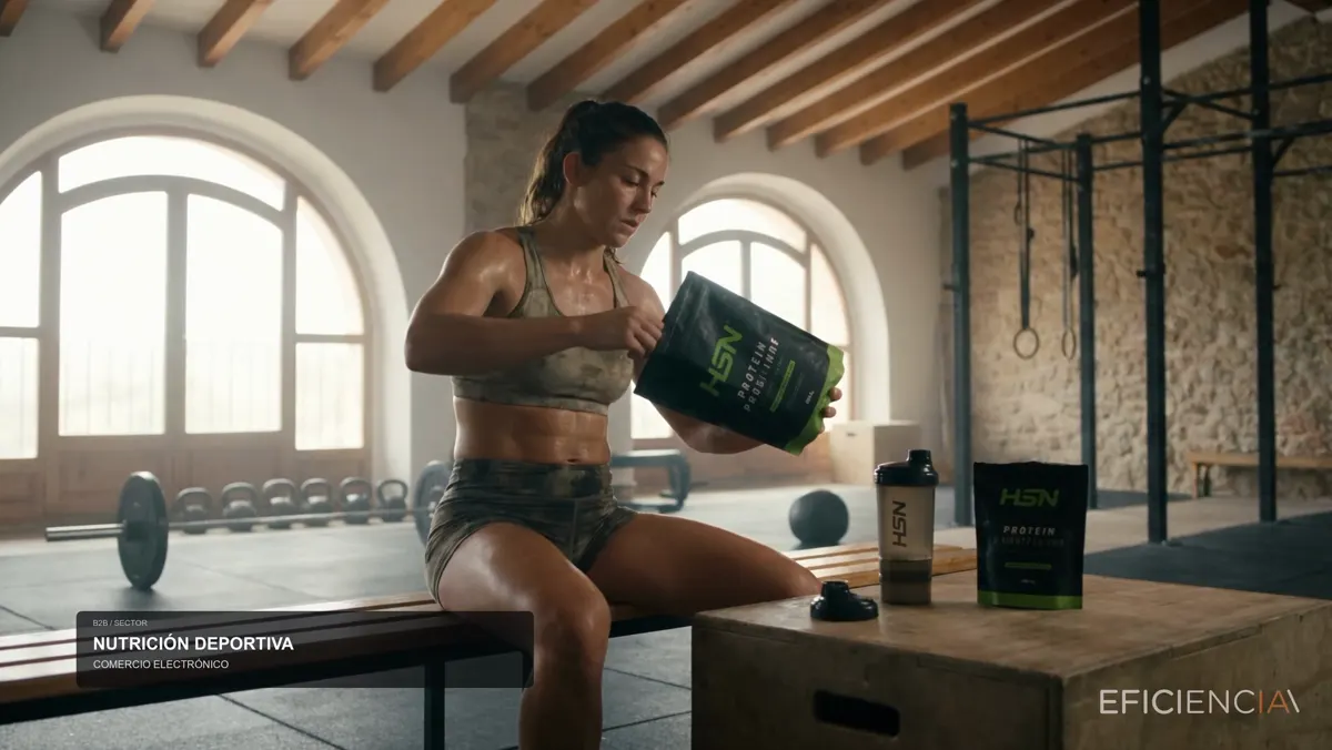 Athlete with a sports-nutrition product in a branded gym scene
